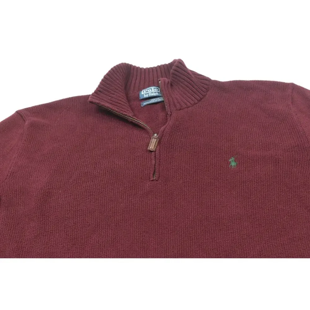 Polo Ralph Lauren 1/4 Zip Pullover Sweater Mens Medium Maroon Long Sleeve Cotton